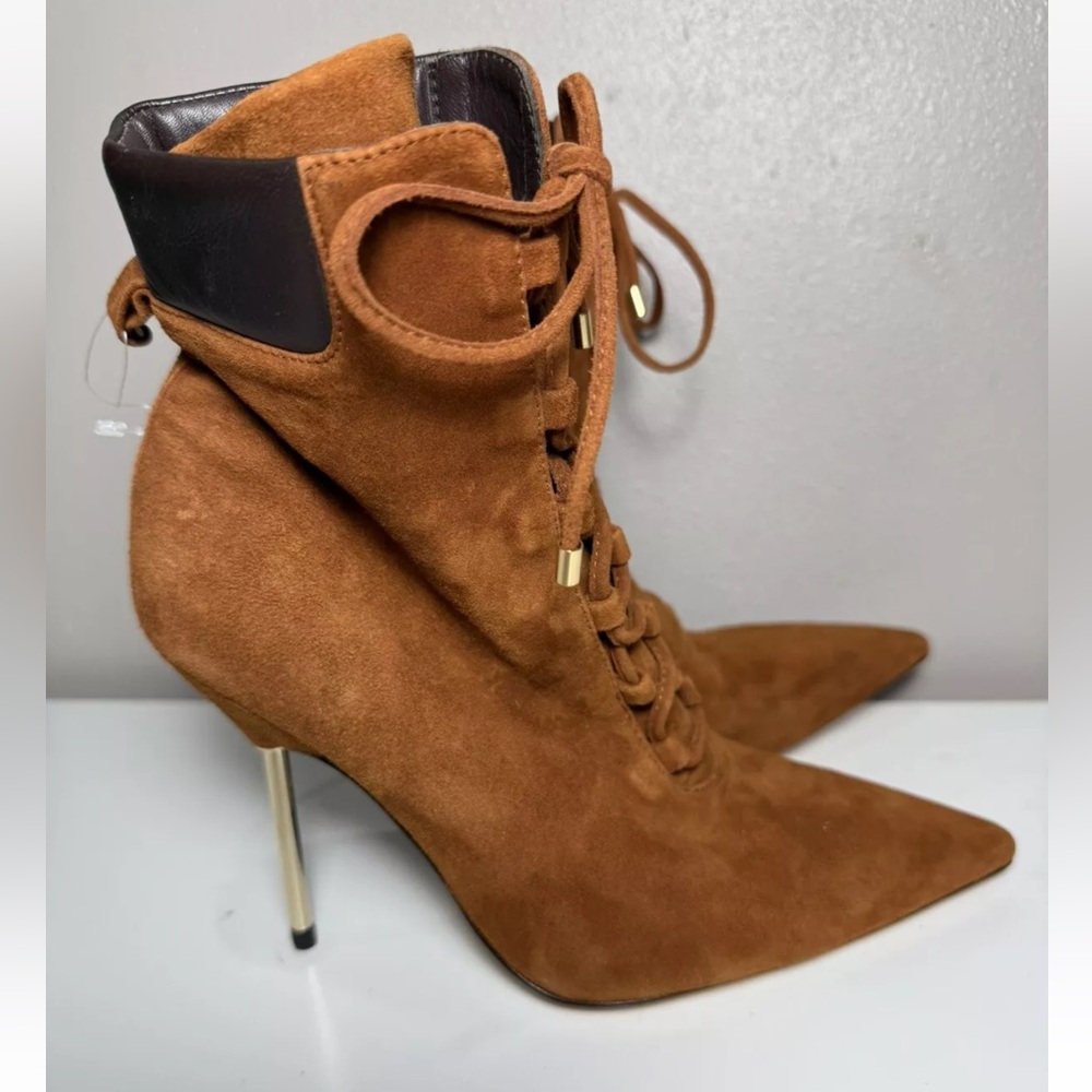 Good American Boots Womens Size 6 Tobacco Suede Pointed Toe Scandal Booties